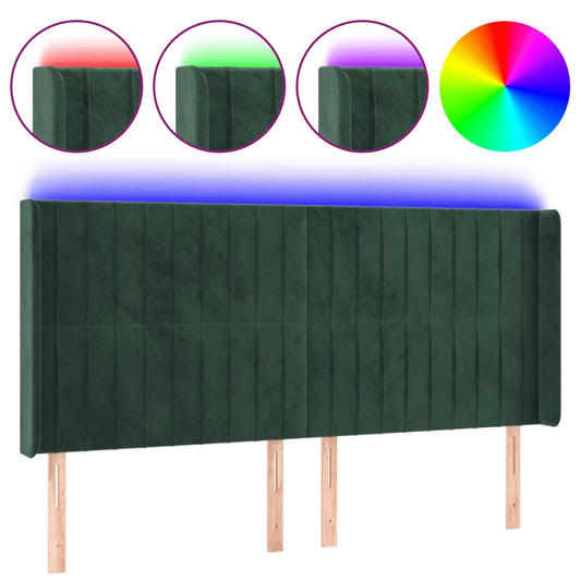 Čelo Postele S Led Tmavě Zelené 183 X 16 X 118/128 Cm Samet