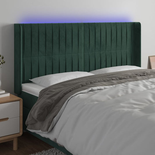 Čelo Postele S Led Tmavě Zelené 183 X 16 X 118/128 Cm Samet