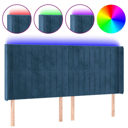 Čelo Postele S Led Tmavě Modré 183 X 16 X 118/128 Cm Samet
