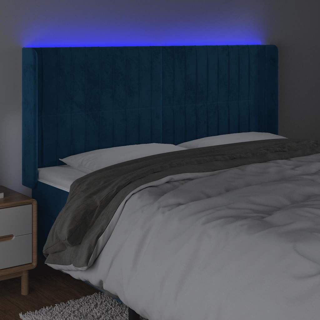 Čelo Postele S Led Tmavě Modré 183 X 16 X 118/128 Cm Samet