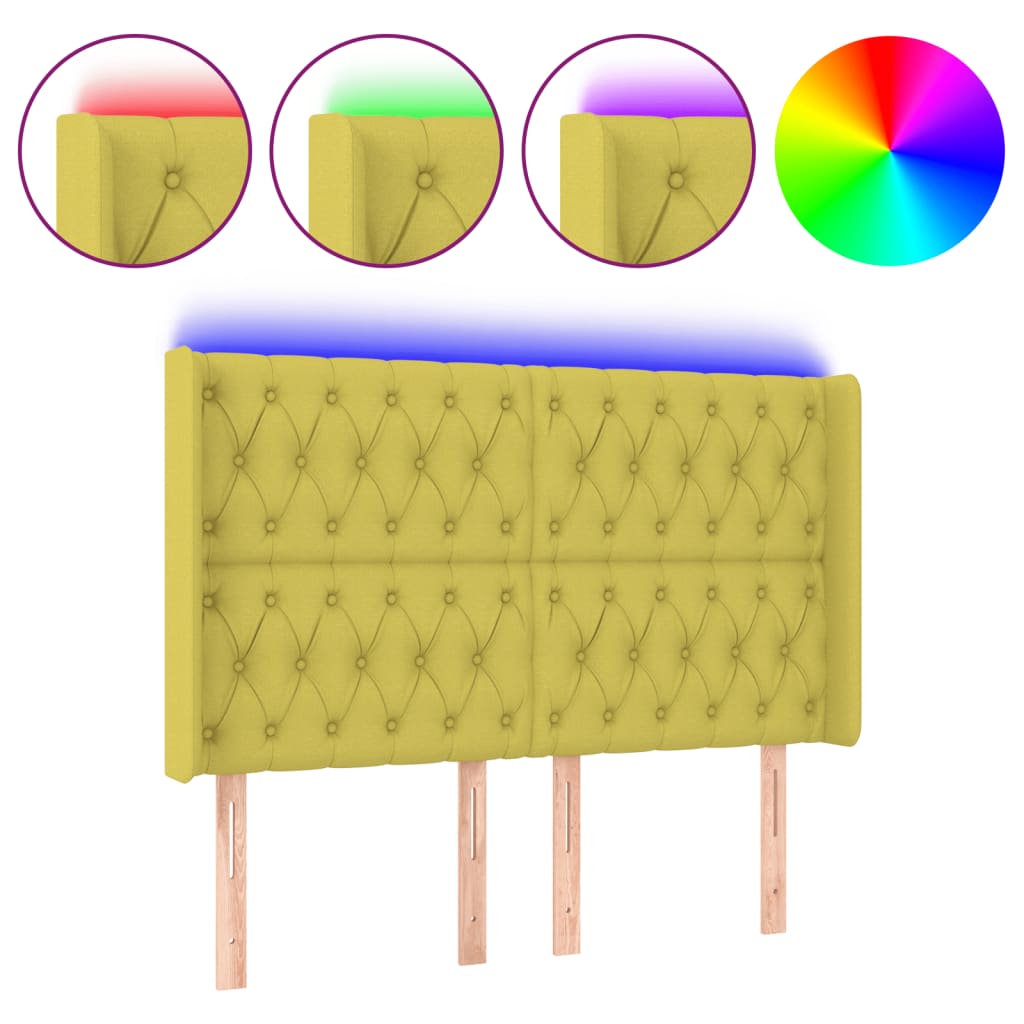 Čelo Postele S Led Zelené Textil Zelená