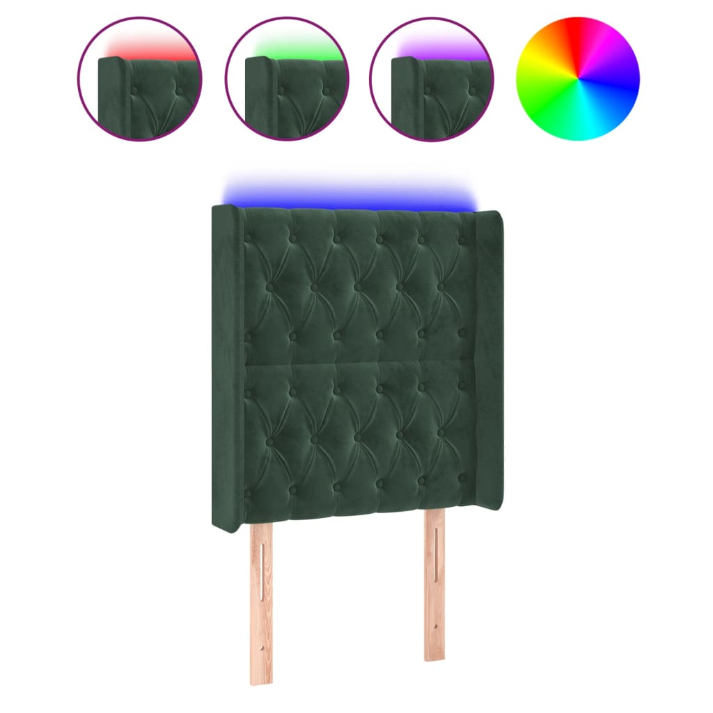 Čelo Postele S Led Tmavě Zelené 83 X 16 X 118/128 Cm Samet