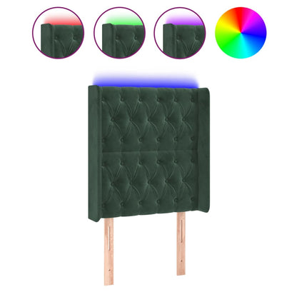 Čelo Postele S Led Tmavě Zelené 83 X 16 X 118/128 Cm Samet