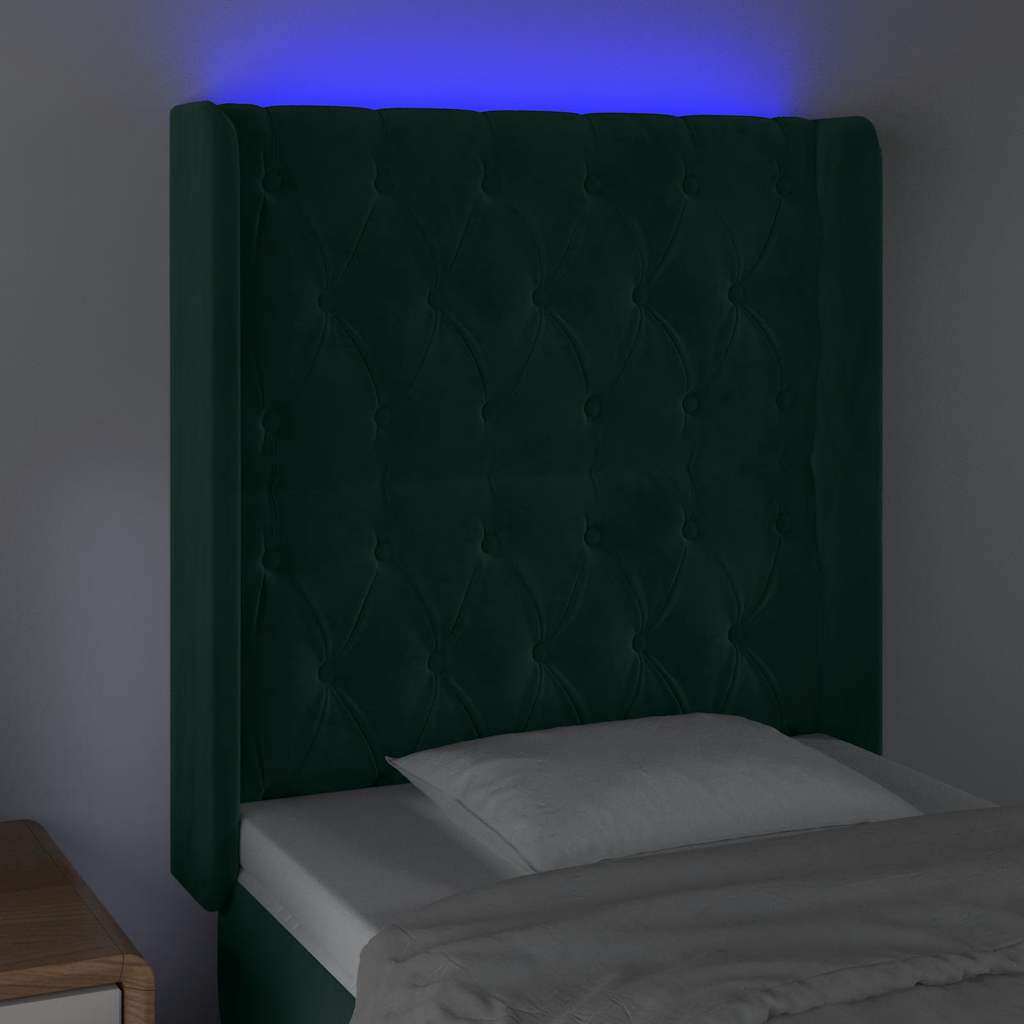 Čelo Postele S Led Tmavě Zelené 83 X 16 X 118/128 Cm Samet