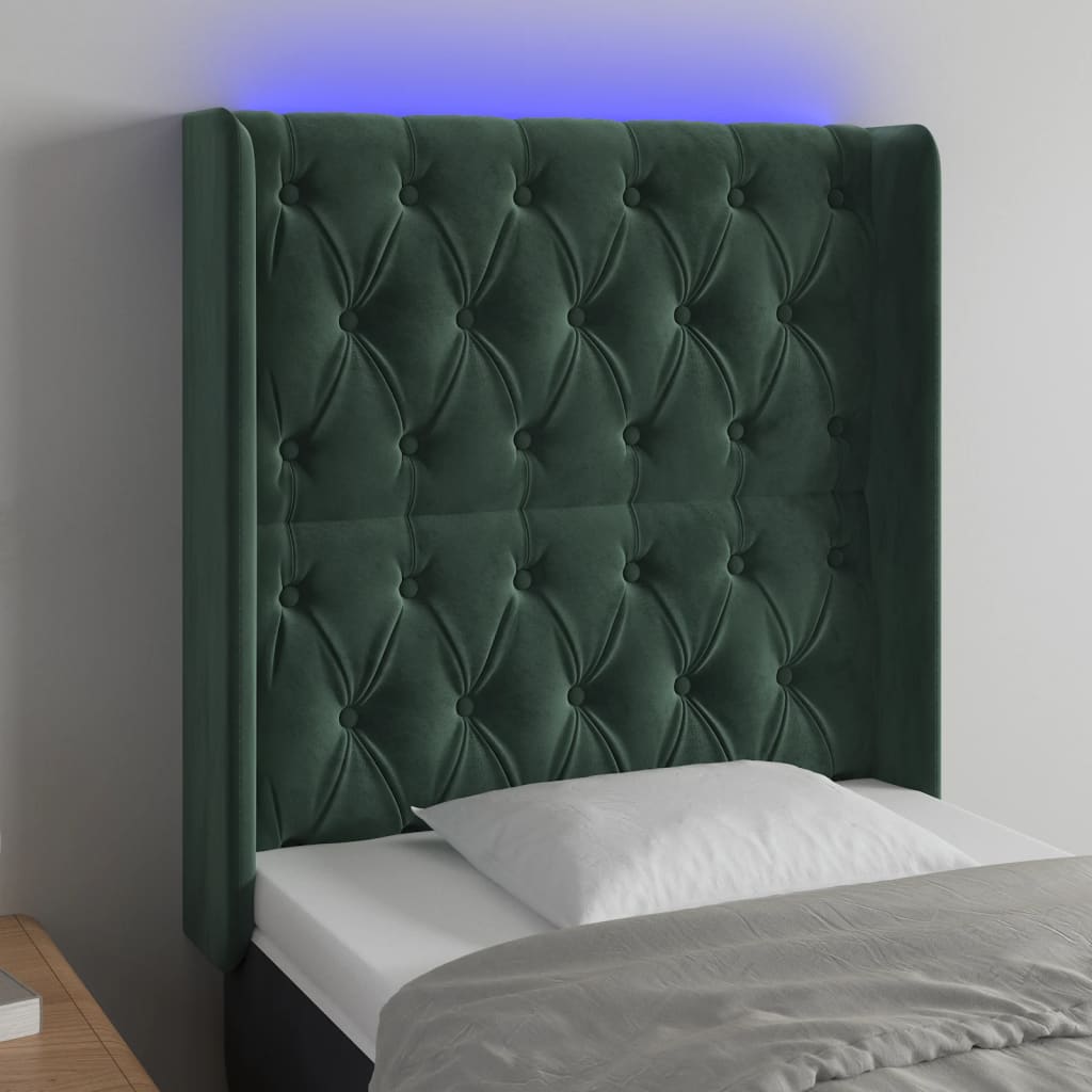 Čelo Postele S Led Tmavě Zelené 83 X 16 X 118/128 Cm Samet