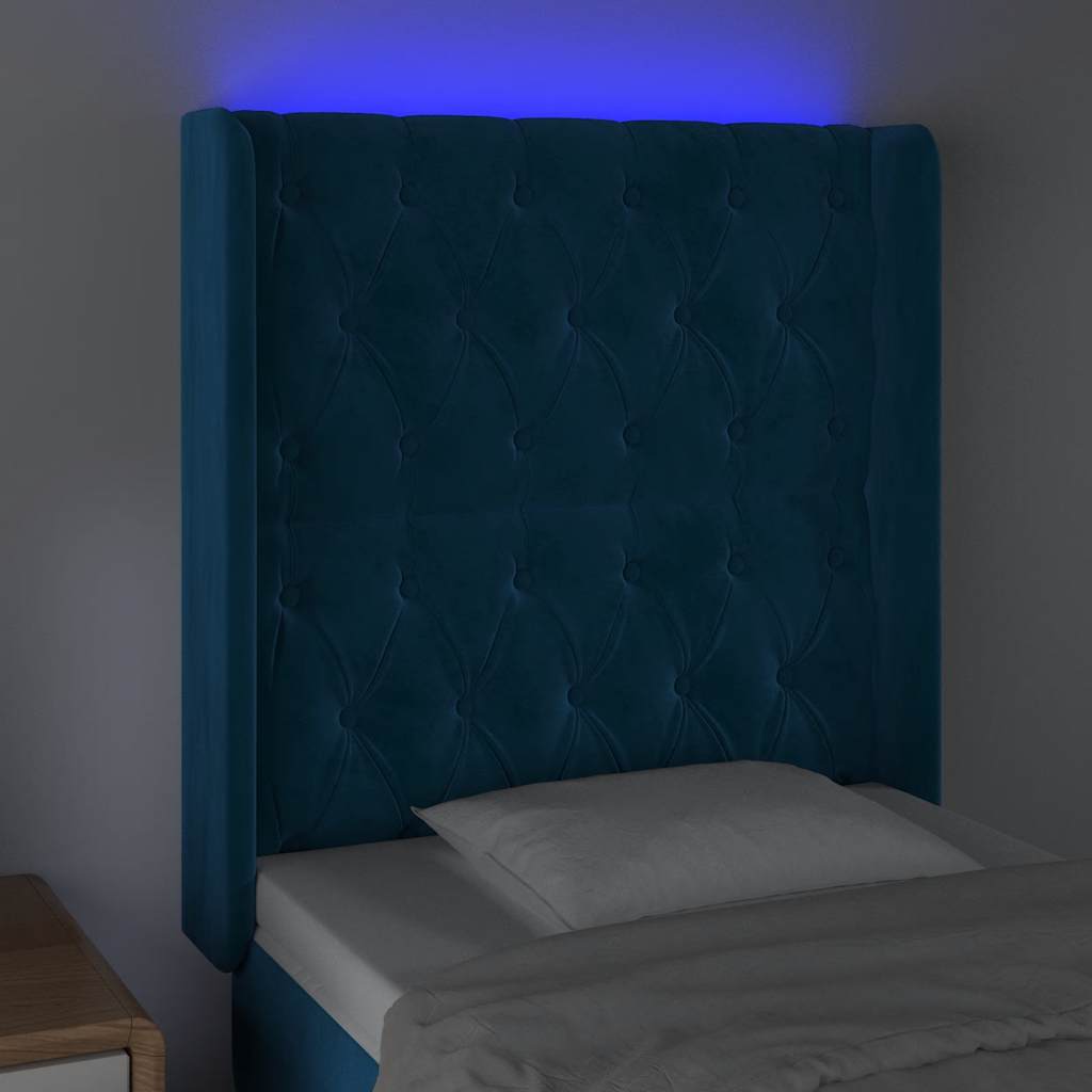 Čelo Postele S Led Tmavě Modré 83 X 16 X 118/128 Cm Samet