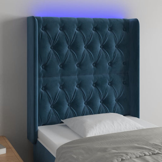 Čelo Postele S Led Tmavě Modré 83 X 16 X 118/128 Cm Samet