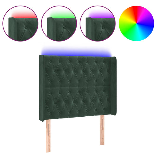 Čelo Postele S Led Tmavě Zelené 93 X 16 X 118/128 Cm Samet