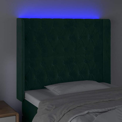 Čelo Postele S Led Tmavě Zelené 93 X 16 X 118/128 Cm Samet