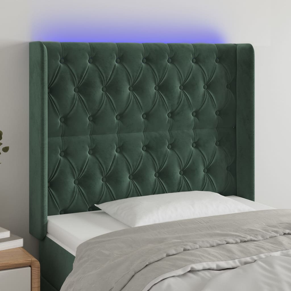 Čelo Postele S Led Tmavě Zelené 93 X 16 X 118/128 Cm Samet