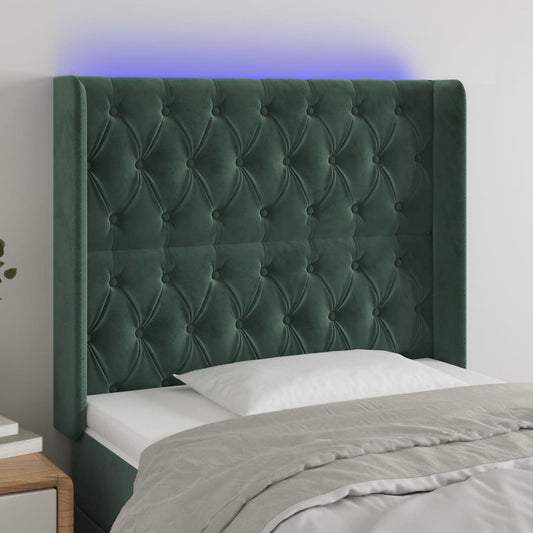 Čelo Postele S Led Tmavě Zelené 93 X 16 X 118/128 Cm Samet