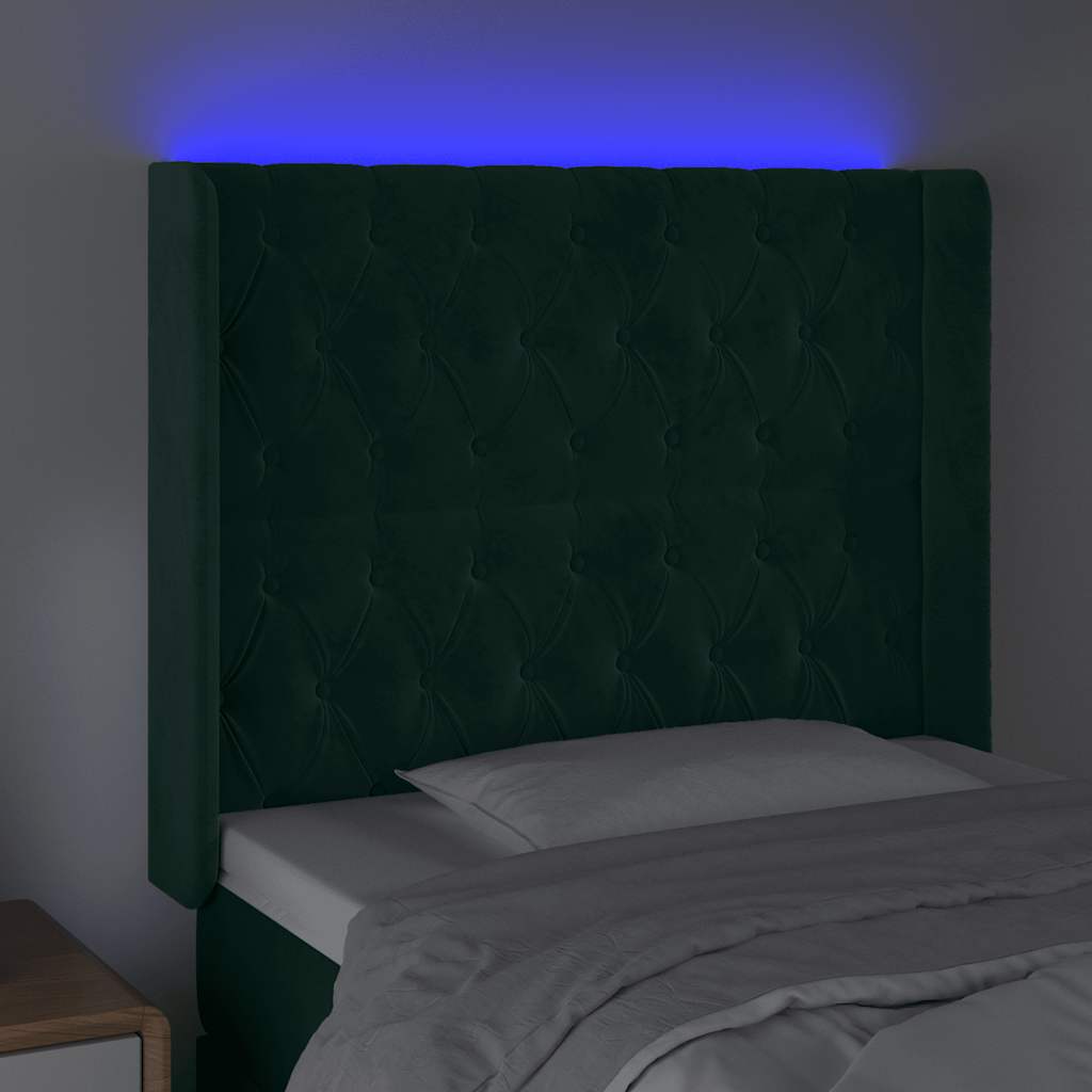 Čelo Postele S Led Tmavě Zelené 103 X 16 X 118/128 Cm Samet