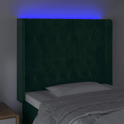 Čelo Postele S Led Tmavě Zelené 103 X 16 X 118/128 Cm Samet