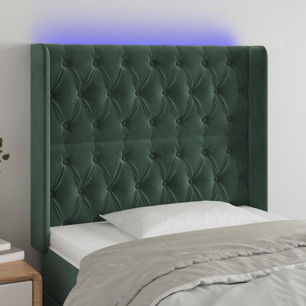 Čelo Postele S Led Tmavě Zelené 103 X 16 X 118/128 Cm Samet