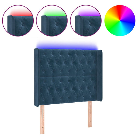 Čelo Postele S Led Tmavě Modré 103 X 16 X 118/128 Cm Textil