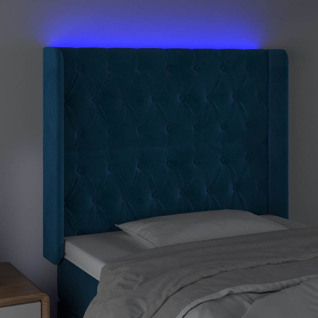 Čelo Postele S Led Tmavě Modré 103 X 16 X 118/128 Cm Textil