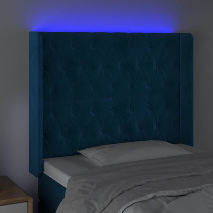 Čelo Postele S Led Tmavě Modré 103 X 16 X 118/128 Cm Textil