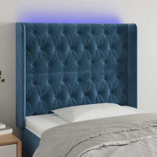 Čelo Postele S Led Tmavě Modré 103 X 16 X 118/128 Cm Textil