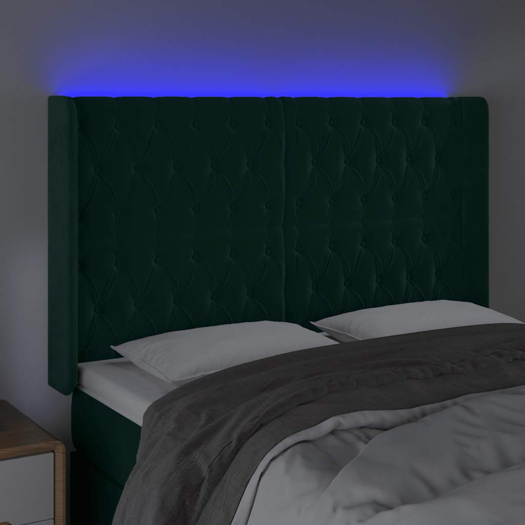 Čelo Postele S Led Tmavě Zelené 147 X 16 X 118/128 Cm Samet
