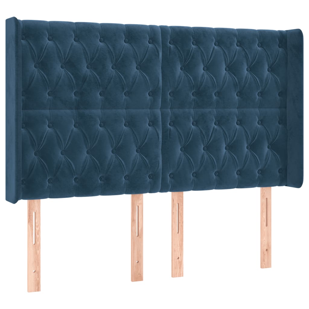 Čelo Postele S Led Tmavě Modré 147 X 16 X 118/128 Cm Samet