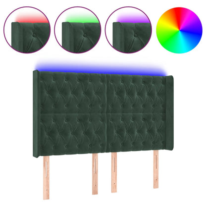 Čelo Postele S Led Tmavě Zelené 163 X 16 X 118/128 Cm Samet