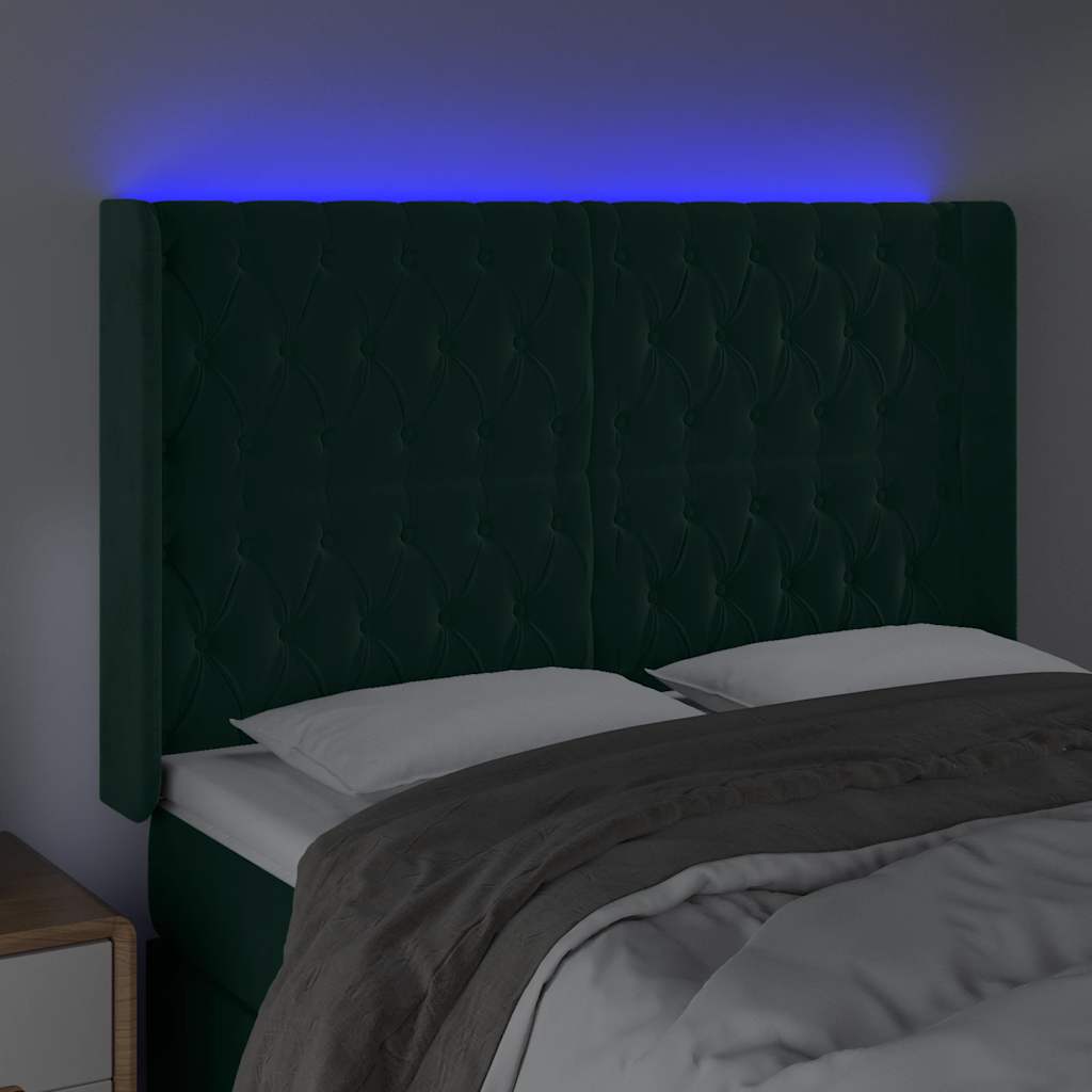 Čelo Postele S Led Tmavě Zelené 163 X 16 X 118/128 Cm Samet
