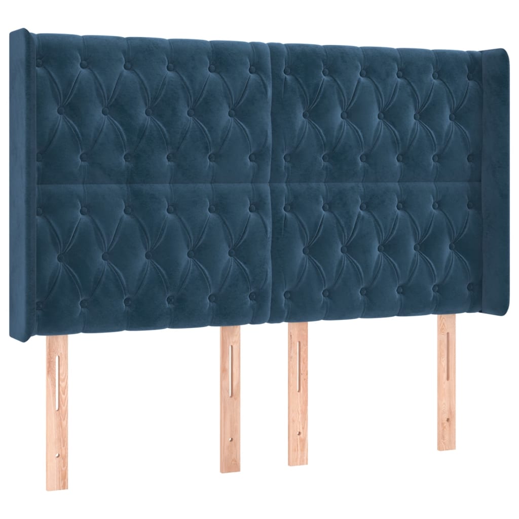 Čelo Postele S Led Tmavě Modré 163 X 16 X 118/128 Cm Samet