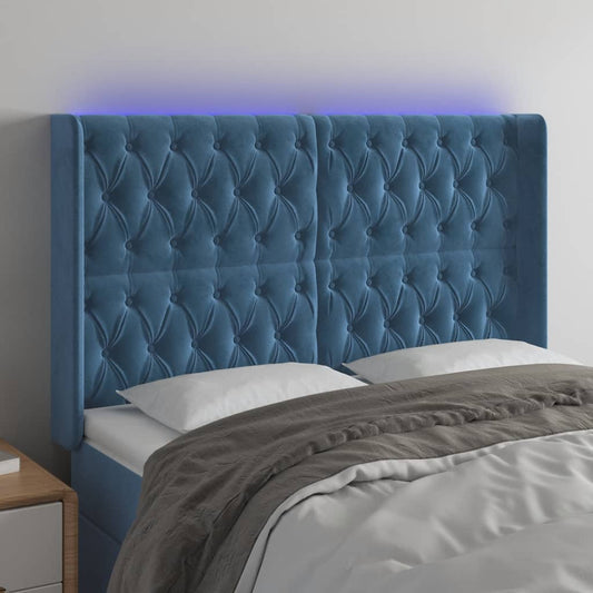 Čelo Postele S Led Tmavě Modré 163 X 16 X 118/128 Cm Samet