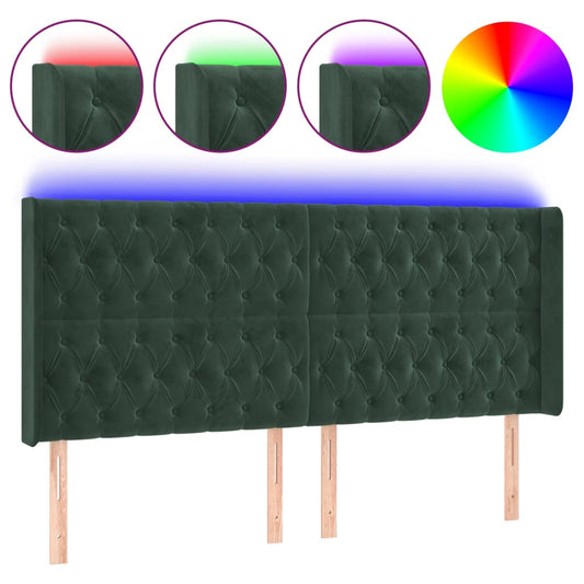Čelo Postele S Led Tmavě Zelené 183 X 16 X 118/128 Cm Samet