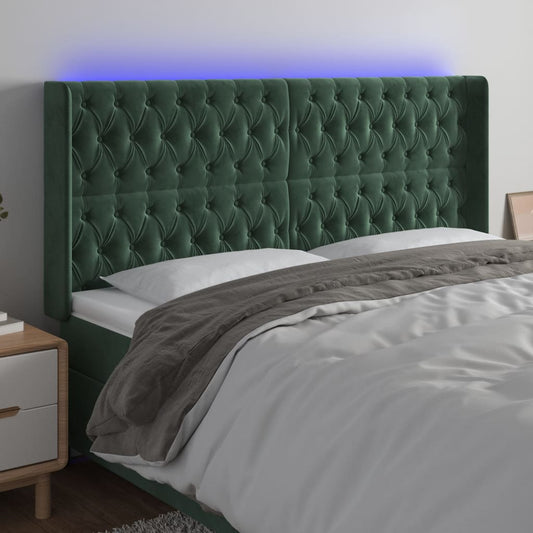 Čelo Postele S Led Tmavě Zelené 183 X 16 X 118/128 Cm Samet