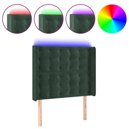 Čelo Postele S Led Tmavě Zelené 93 X 16 X 118/128 Cm Samet