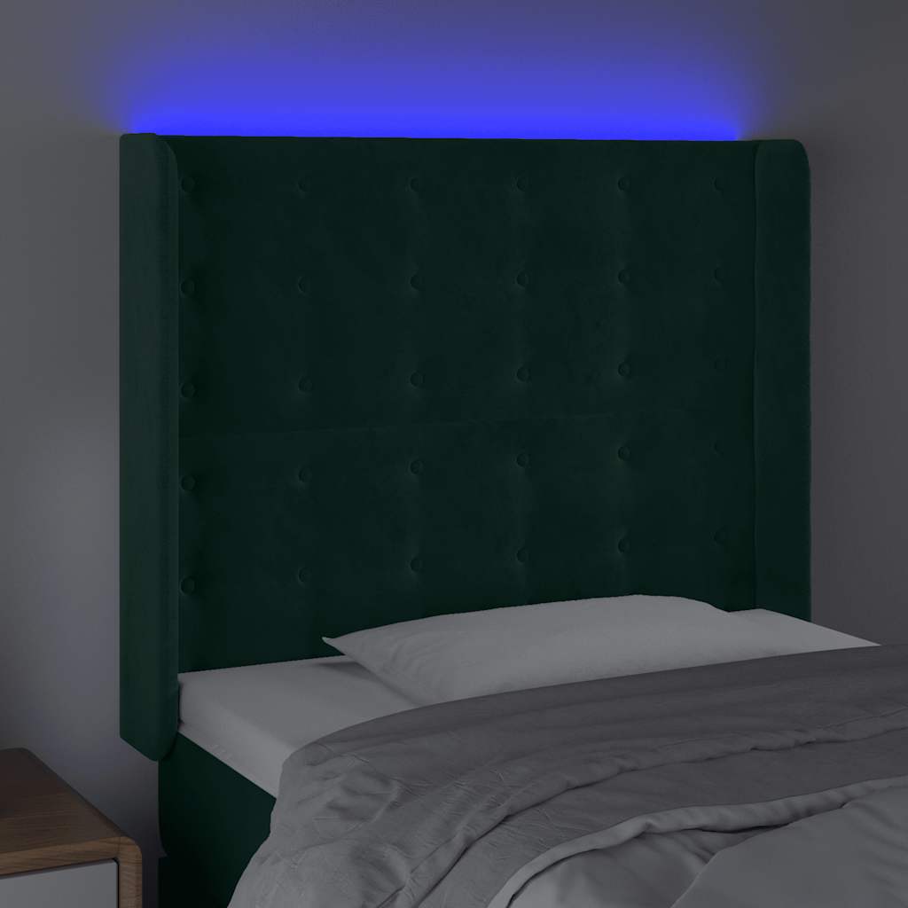 Čelo Postele S Led Tmavě Zelené 93 X 16 X 118/128 Cm Samet