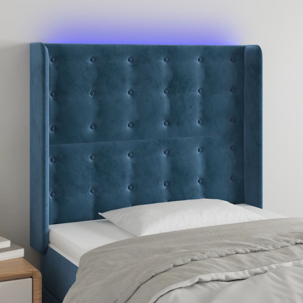 Čelo Postele S Led Tmavě Modré 93 X 16 X 118/128 Cm Samet