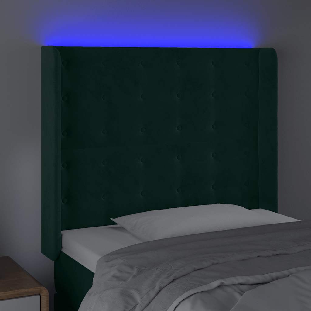 Čelo Postele S Led Tmavě Zelené 103 X 16 X 118/128 Cm Samet