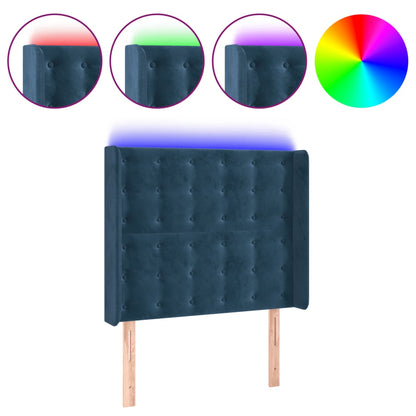 Čelo Postele S Led Tmavě Modré 103 X 16 X 118/128 Cm Textil
