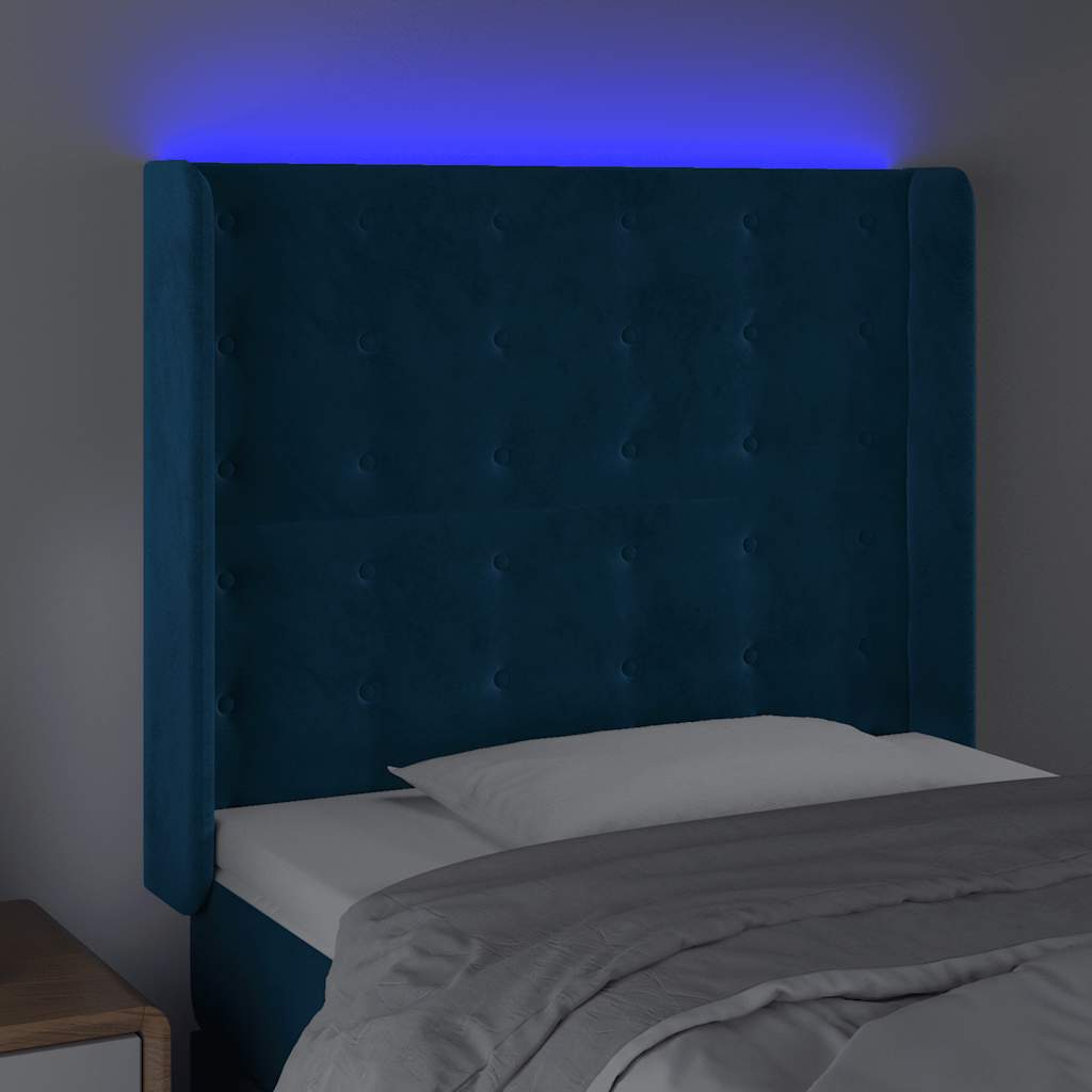 Čelo Postele S Led Tmavě Modré 103 X 16 X 118/128 Cm Textil