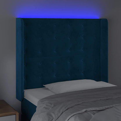 Čelo Postele S Led Tmavě Modré 103 X 16 X 118/128 Cm Textil