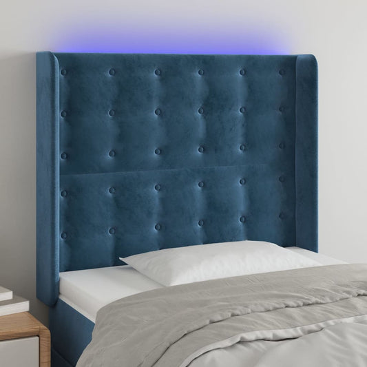 Čelo Postele S Led Tmavě Modré 103 X 16 X 118/128 Cm Textil