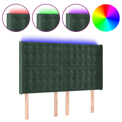 Čelo Postele S Led Tmavě Zelené 147 X 16 X 118/128 Cm Samet