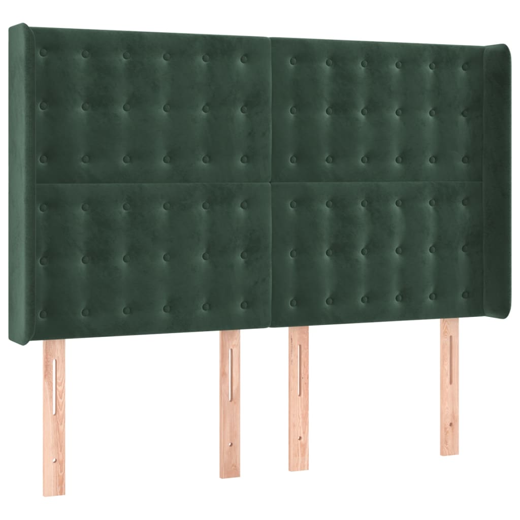 Čelo Postele S Led Tmavě Zelené 147 X 16 X 118/128 Cm Samet