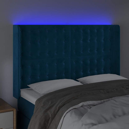 Čelo Postele S Led Tmavě Modré 147 X 16 X 118/128 Cm Samet