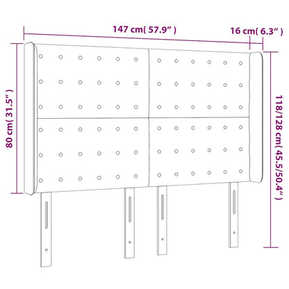 Čelo Postele S Led Tmavě Modré 147 X 16 X 118/128 Cm Samet