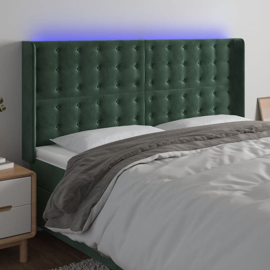 Čelo Postele S Led Tmavě Zelené 163 X 16 X 118/128 Cm Samet