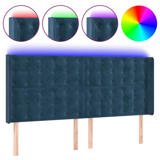 Čelo Postele S Led Tmavě Modré 163 X 16 X 118/128 Cm Samet