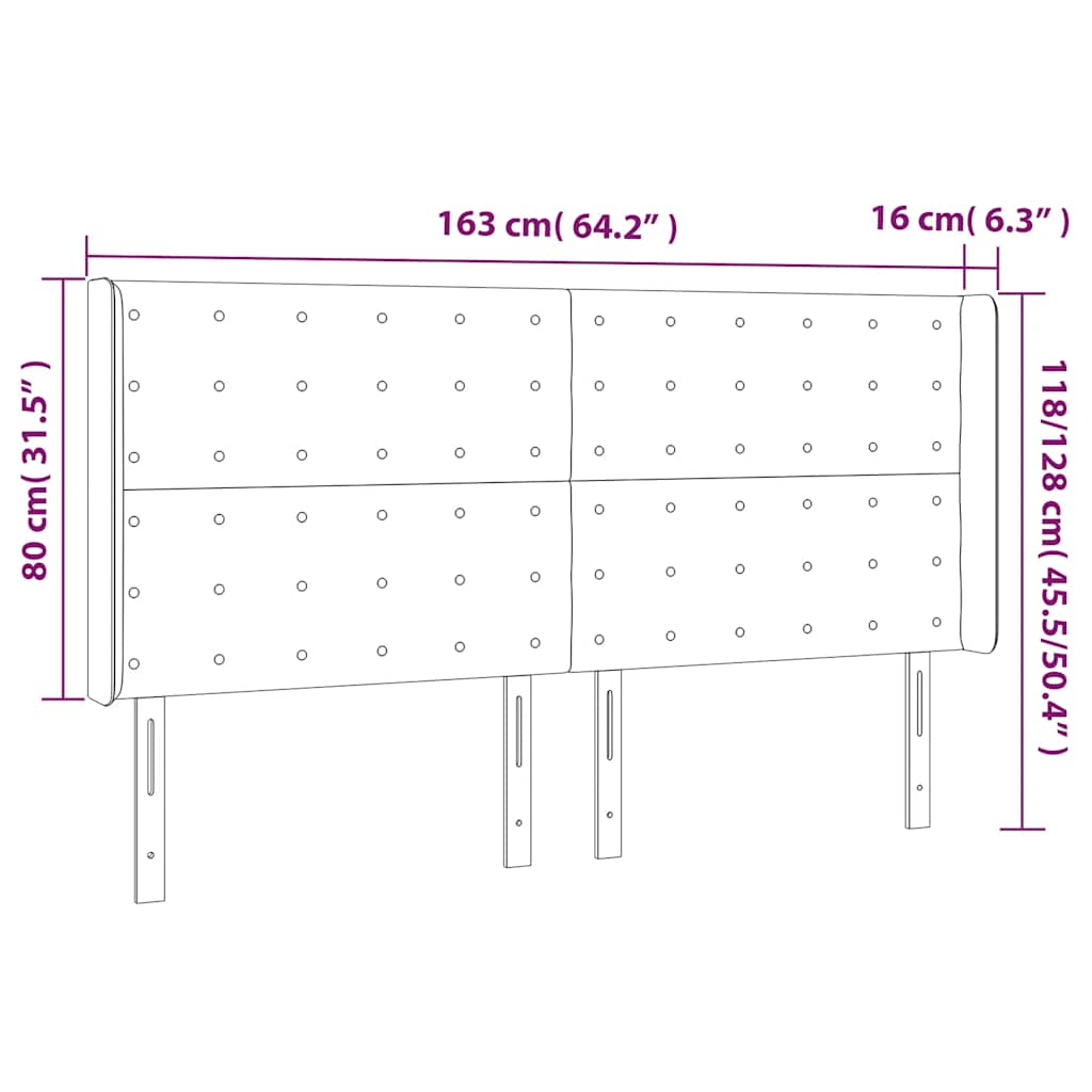 Čelo Postele S Led Tmavě Modré 163 X 16 X 118/128 Cm Samet