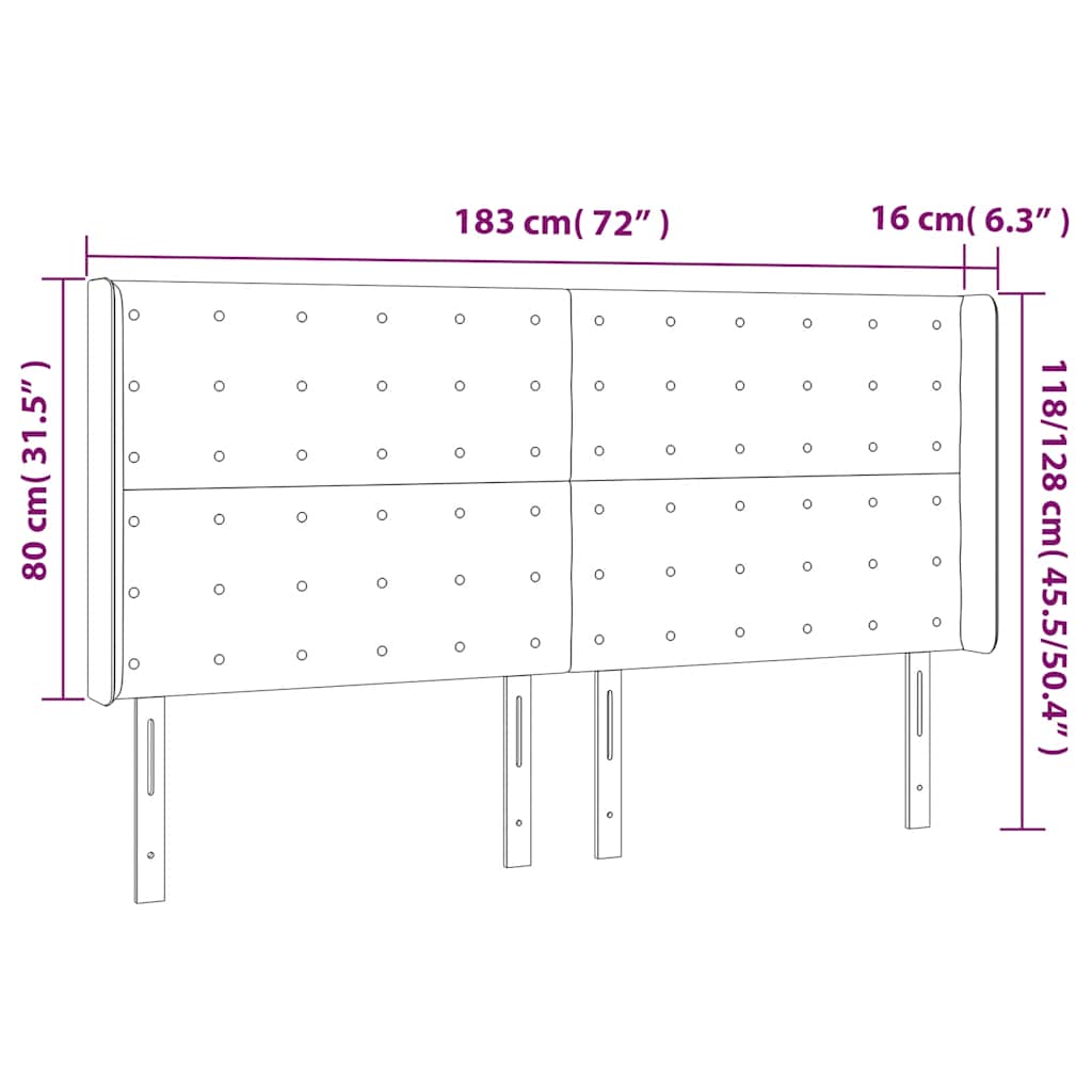 Čelo Postele S Led Tmavě Modré 183 X 16 X 118/128 Cm Samet