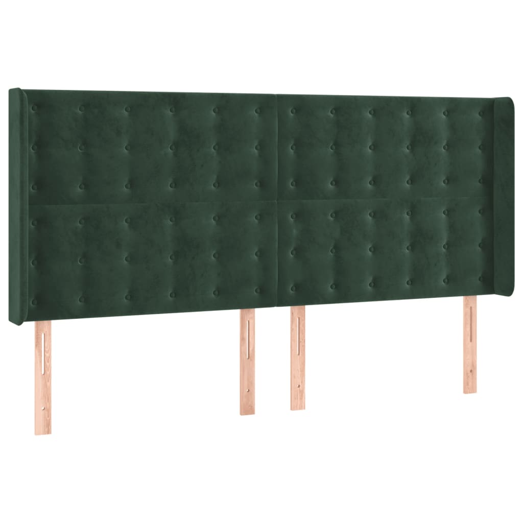 Čelo Postele S Led Tmavě Zelené 203 X 16 X 118/128 Cm Samet