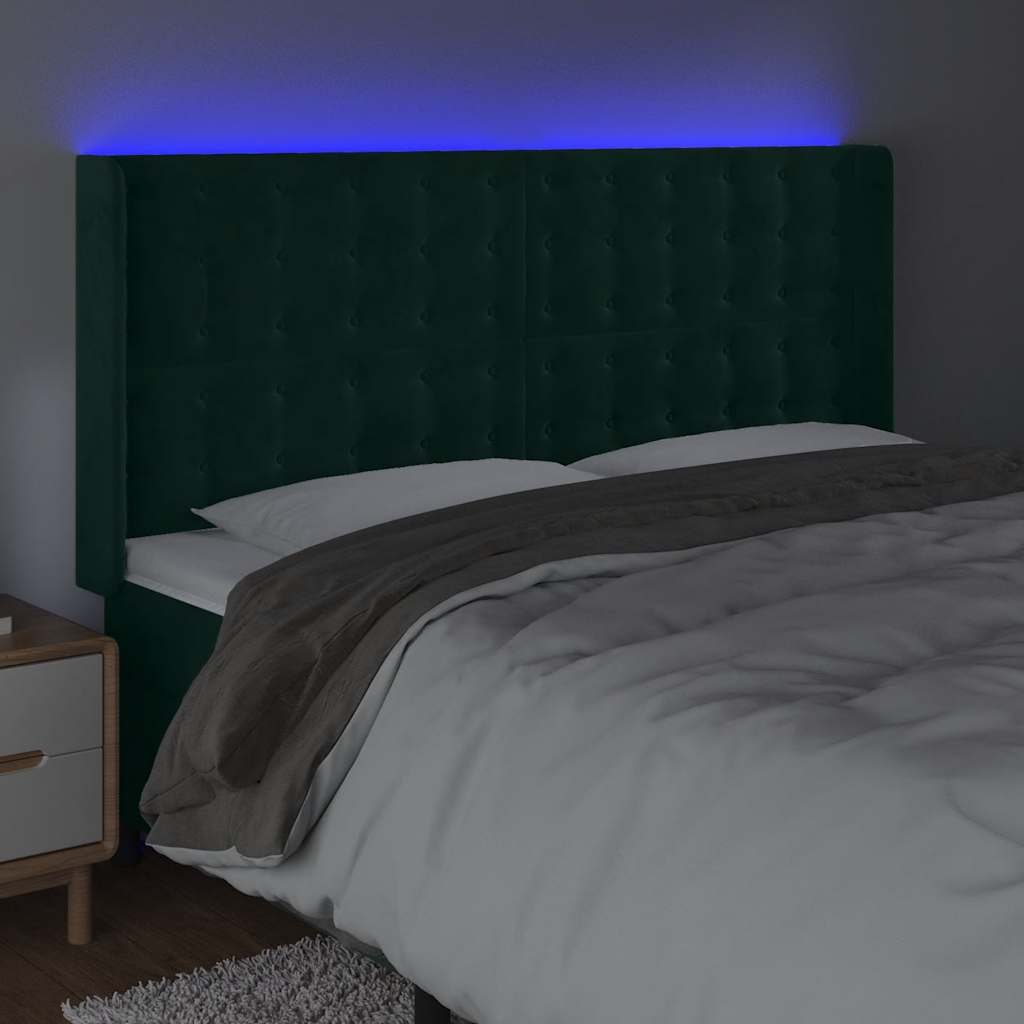 Čelo Postele S Led Tmavě Zelené 203 X 16 X 118/128 Cm Samet