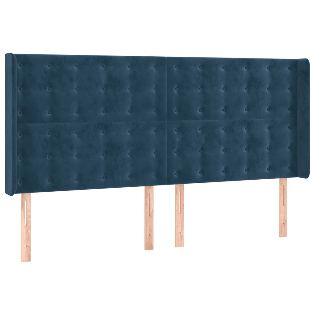 Čelo Postele S Led Tmavě Modré 203 X 16 X 118/128 Cm Samet