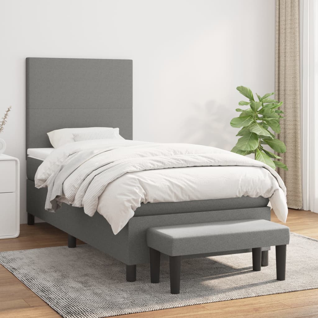 Box Spring Postel S Matrací Textil Tmavě Šedá
